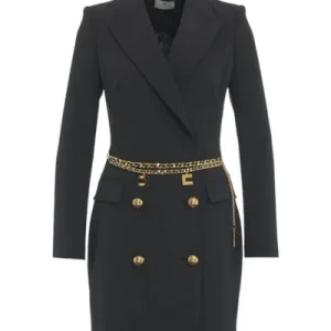 Robe manteau in crêpe stretch con cintura