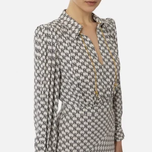 Abito chemisier asimmetrico in georgette con stampa logo