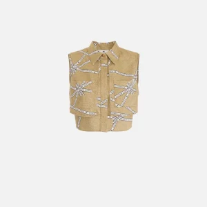 Camicia in cotone con stampa rafia e nastro