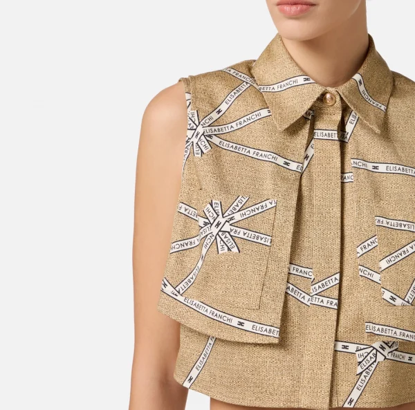 Camicia in cotone con stampa rafia e nastro - immagine 2