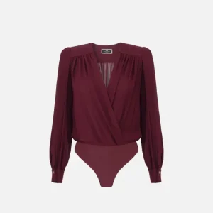 Camicia body in georgette con ricamo su spalle