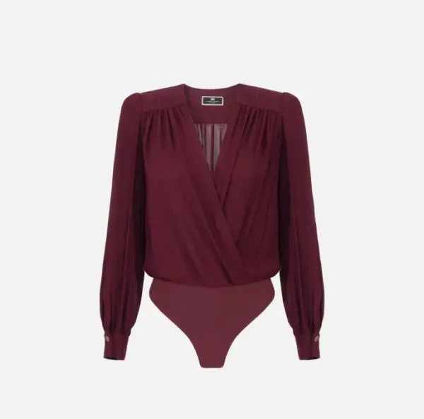 Camicia body in georgette con ricamo su spalle