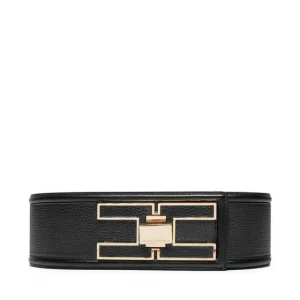 Cintura alta in pelle con girello logo