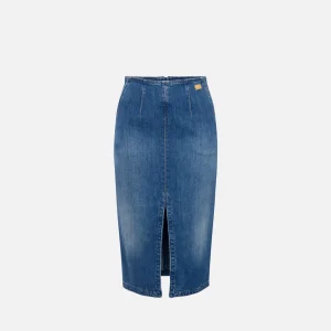 Gonna midi in denim con strappo