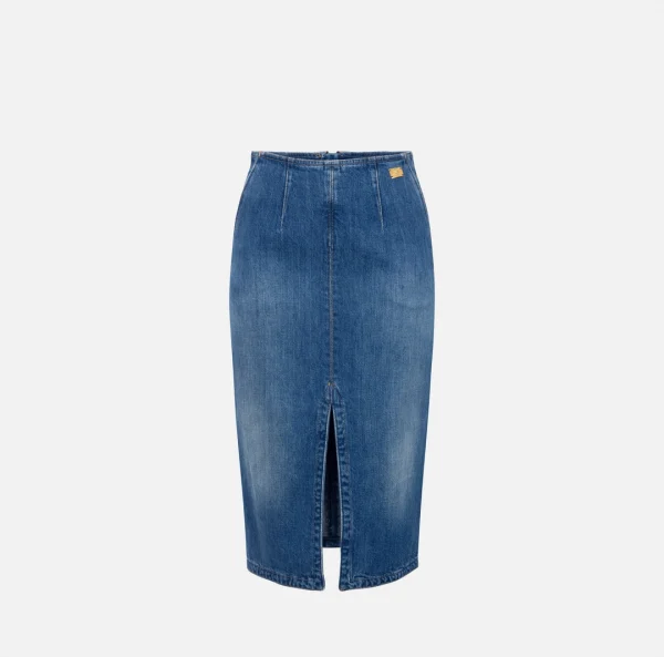 Gonna midi in denim con strappo