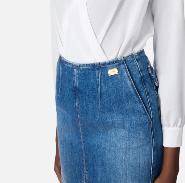 Gonna midi in denim con strappo - immagine 2