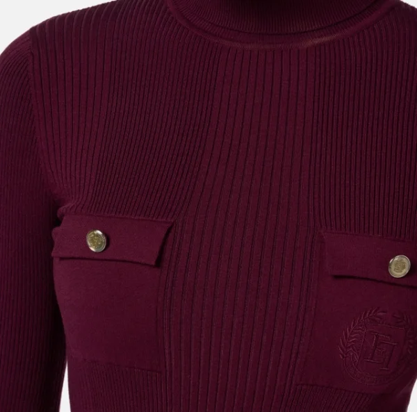 Maglia dolcevita in viscosa e seta a costine con ricamo logo - immagine 2