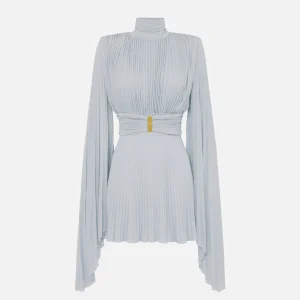 Abito in jersey lurex con maniche asimmetriche