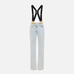 Pantaloni in denim di cotone con bretelle