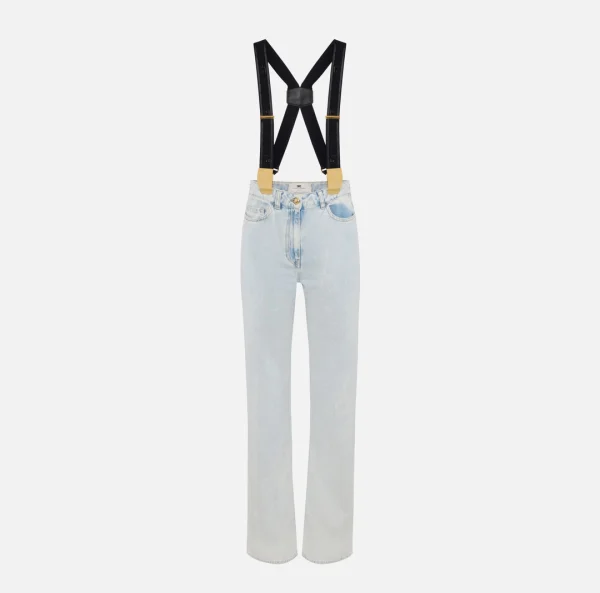 Pantaloni in denim di cotone con bretelle