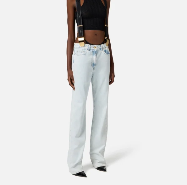 Pantaloni in denim di cotone con bretelle - immagine 3