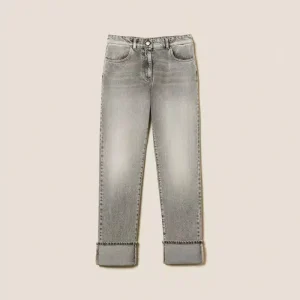 Jeans straight fit con risvolto