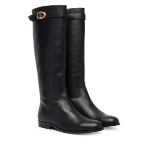 Stivale Alto Flat In Pelle con Logo