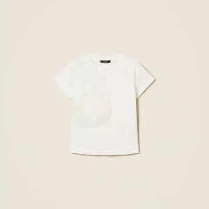 T-shirt regular con fiori in tulle