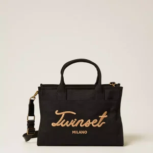 Borsa shopper in canvas con logo