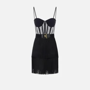 Mini abito in tulle con frange