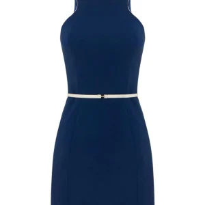 Abito donna in crêpe con cintura a contrasto