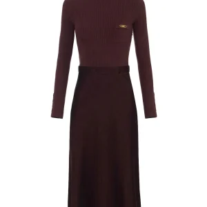 Abito in maglia a costine e raso con taschino