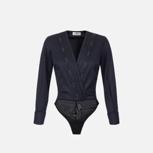 Body in popeline di cotone con dettagli smoking