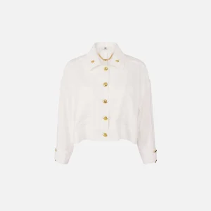 Caban in gabardina con bottoni gioiello