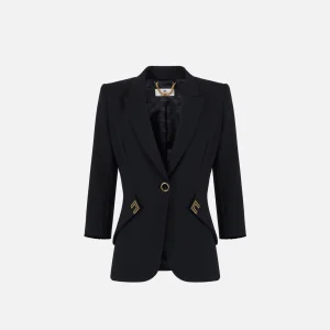 Giacca in doppio crêpe stretch con dettagli logo