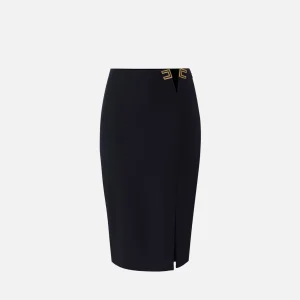 Gonna in doppio crêpe stretch con dettagli logo