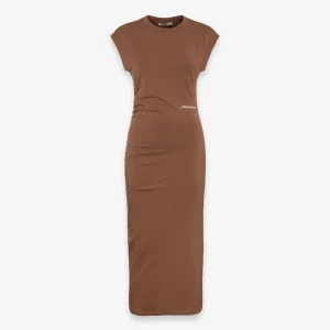 Abito Lungo In Bielastico Con Arricciatura Laterale