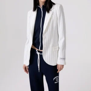 Giacca Gessata Doppiopetto Con Spalline