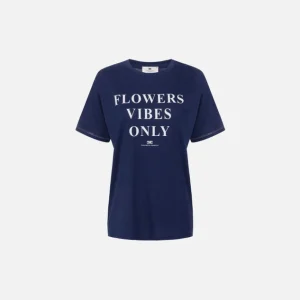 T-shirt in jersey con stampa e bande di raso