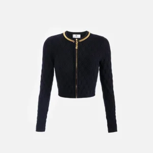 Cardigan in maglia a rombi con dettaglio gioiello