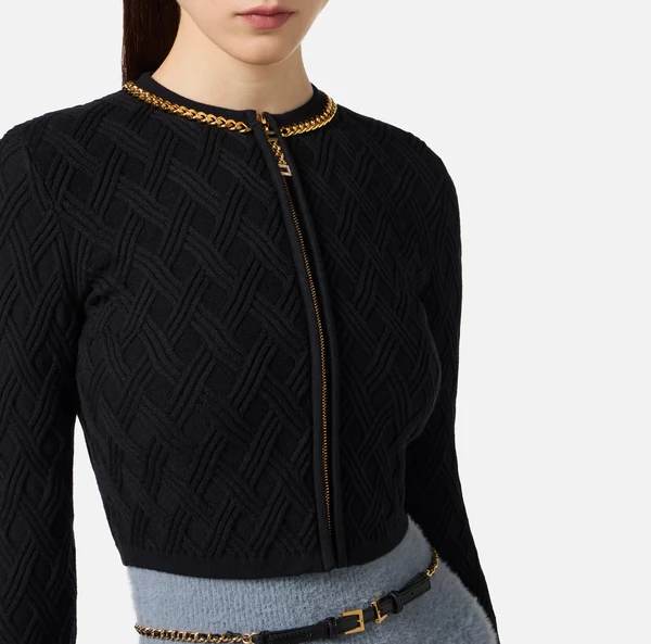 Cardigan in maglia a rombi con dettaglio gioiello - immagine 2