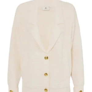 Cardigan in ciniglia bouclé con bottoni gioiello