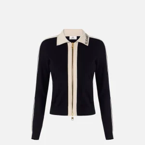 Giacca in maglia con bande in viscosa lucida