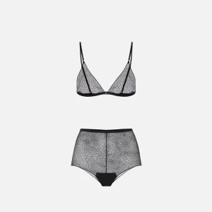 Reggiseno e culotte in tulle jacquard con fantasia snake
