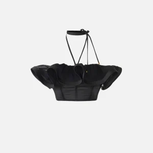 Top in raso con maxi ruche