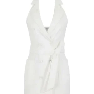 Abito in gabardina con tasche ricamate