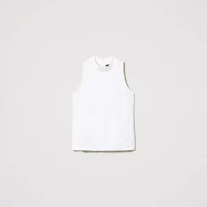 Top smanicato con collo alto