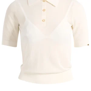 Polo in maglia velata con bottoni logo